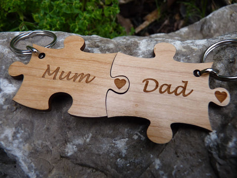 Mum & Dad jigsaw piece keyrings