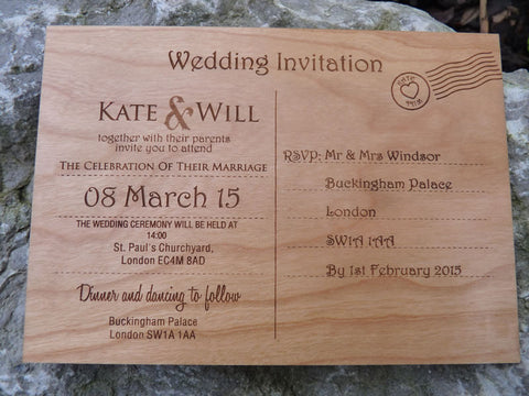 Wooden Postcard Wedding Invitations
