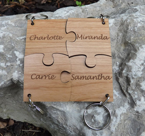 Personalised Wood 4 piece Jigsaw keyring