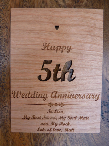 Wooden 5th Wedding Anniversary card