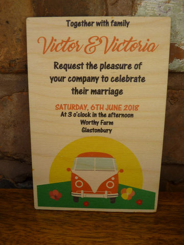 Campervan Wedding Invitations - Wooden invites