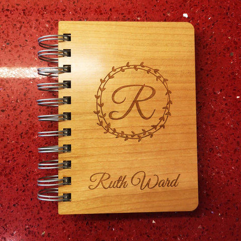 Floral Initial Wooden Notebook
