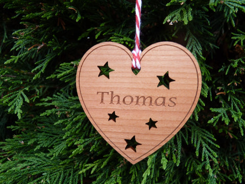 Personalised Wooden Heart Christmas Bauble