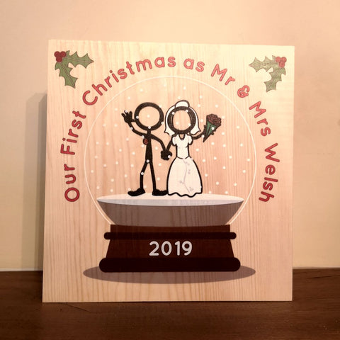 Personalised Our First Chrostmas as Mr and Mrs Snow Globe decoration