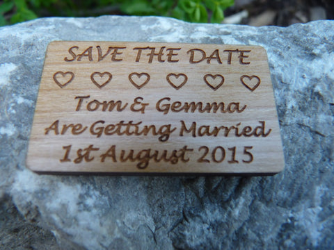 "Save The Date" Hearts Wood fridge magnets