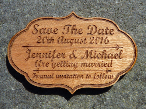 Vintage style Save The Date fridge magnets